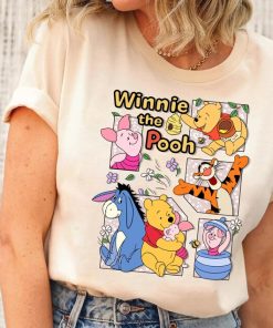 Disney Winnie The Pooh Group Shot Patterned Portrait Shirt, Pooh