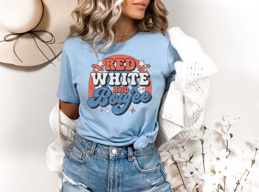 Red White and Boujee, Retro Groovy 4th of July Shirt