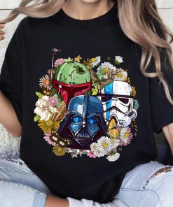 Star Wars Darth Vader Stormtrooper Boba Fett Helmet Floral Retro Shirt