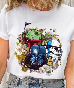 Star Wars Darth Vader Stormtrooper Boba Fett Helmet Floral Retro Shirt