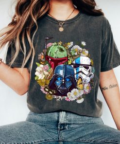 Star Wars Darth Vader Stormtrooper Boba Fett Helmet Floral Retro Shirt