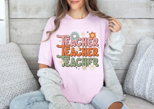 Comfort Colors® Teacher Shirt, Retro Teacher, Floral Teacher Shirt