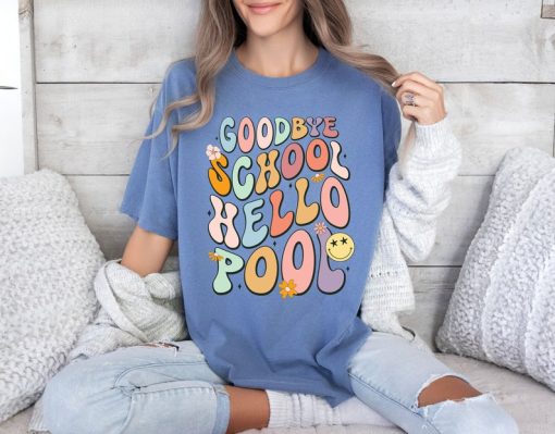 Comfort Colors® Retro Teacher Shirt, Goodbye School Hello Pool