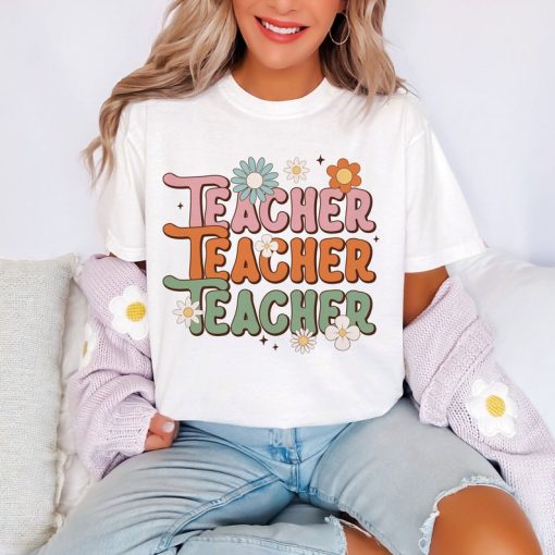 Comfort Colors® Teacher Shirt, Retro Teacher, Floral Teacher Shirt