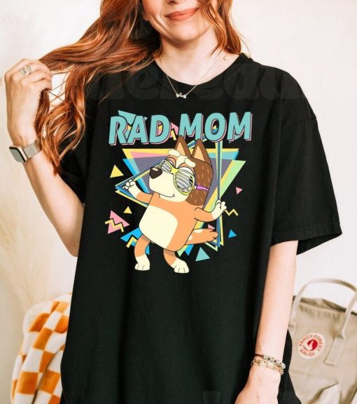 Retro Rad Mom Rad Mom Bluey Family T-Shirt Retro Chilli Heeler Shirt