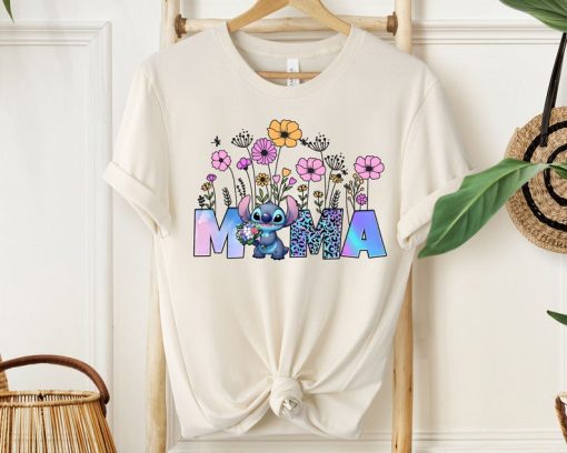 Stitch Mama Shirt, Disney Stitch Mom Tee, Floral Stitch Mama T-Shirt