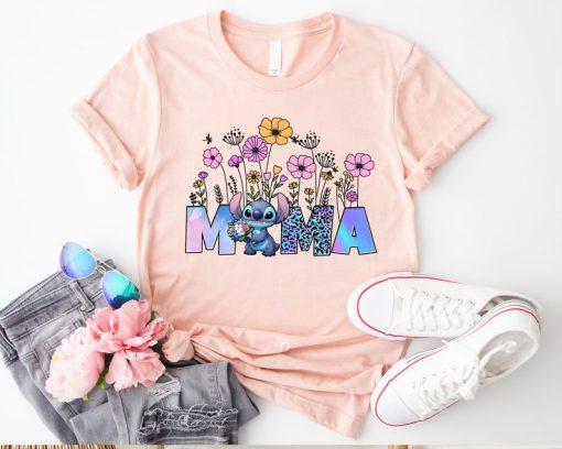 Stitch Mama Shirt, Disney Stitch Mom Tee, Floral Stitch Mama T-Shirt