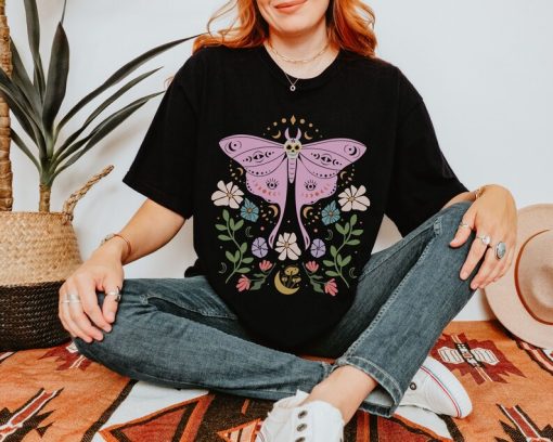 Boho Luna Moth Flowers Shirt