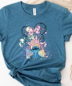 Disney Stitch & Bunny Watercolor Castle Shirt, Disney Stitch Shirt