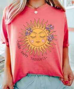 Retro Sun Shirt, Think Happy Thoughts Shirt, Comfort Colors Shirt