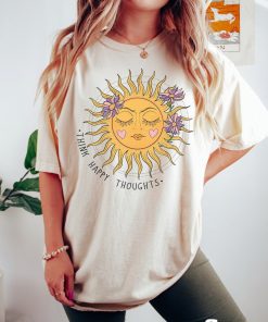 Retro Sun Shirt, Think Happy Thoughts Shirt, Comfort Colors Shirt