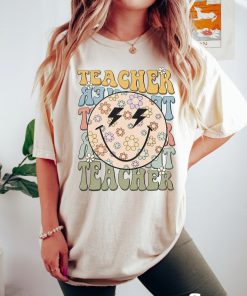 Comfort Colors Retro Teacher Shirt, Teacher Smiley Face Shirt