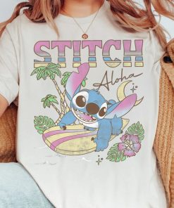 Cute Disney Lilo & Stitch Aloha Tropic Surf Stitch Retro Shirt