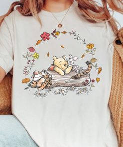 Cute Disney Winnie The Pooh & Friends Group Shot Floral Retro Shirt