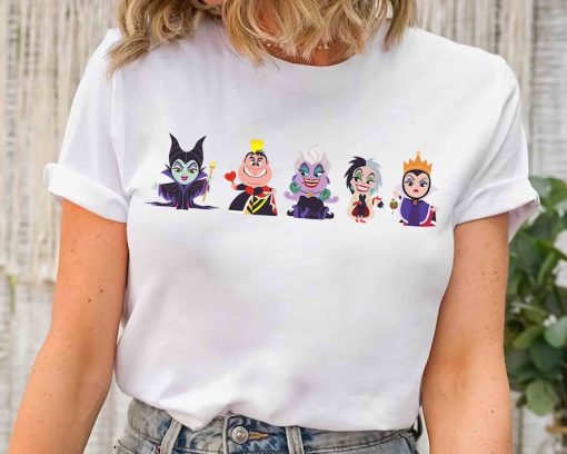 Disney Villains Characters Group Kawaii Chibi Evil Queens T-Shirt