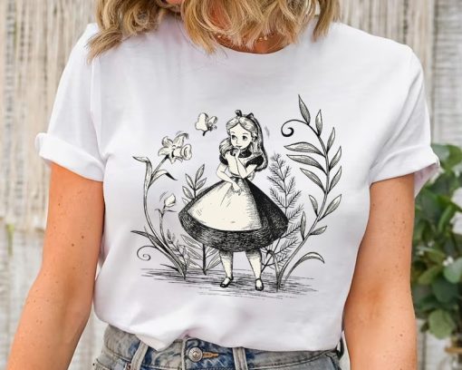 Disney Alice in Wonderland Portrait Sketch Retro Shirt