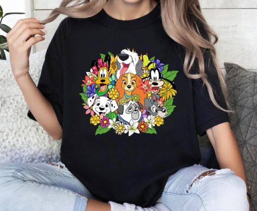 Disney Floral Dogs Shirt, Disney Dogs T-shirt