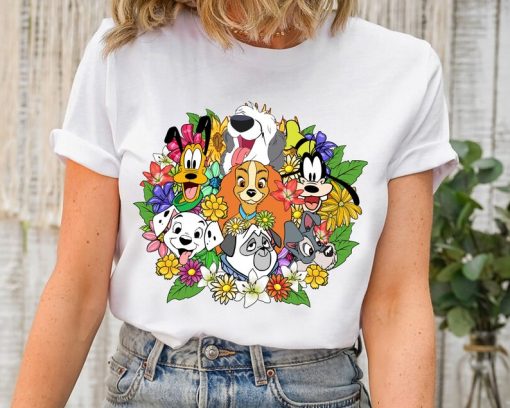 Disney Floral Dogs Shirt, Disney Dogs T-shirt