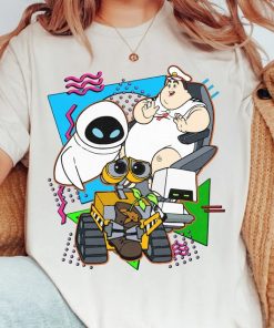 Disney Retro 90s Style Group Shot Wall-E Characters Squad Shirt