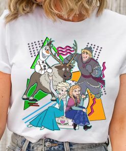 Disney Retro 90s Style Group Shot Frozen Characters Squad Shirt