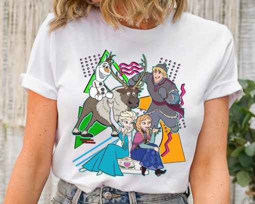 Disney Retro 90s Style Group Shot Frozen Characters Squad Shirt