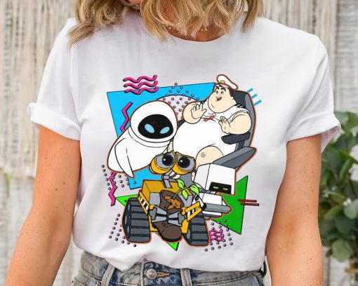 Disney Retro 90s Style Group Shot Wall-E Characters Squad Shirt