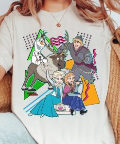 Disney Retro 90s Style Group Shot Frozen Characters Squad Shirt