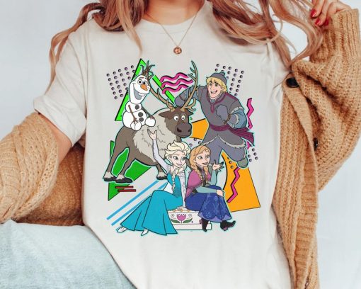 Disney Retro 90s Style Group Shot Frozen Characters Squad Shirt