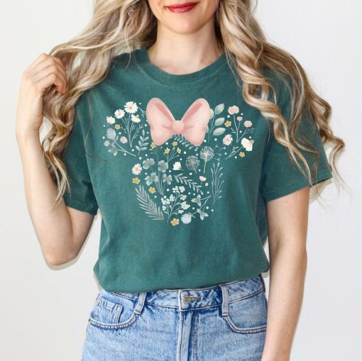 Cute Disney Minnie Mouse Head Icon Spring Flowers Shirt