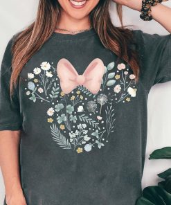 Cute Disney Minnie Mouse Head Icon Spring Flowers Shirt