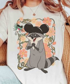 Cute Meeko Raccoon And Flit With Mickey Ears Floral T-shirt