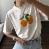 Vintage Orange Shirt Art Graphic Tee Fruit Shirt Pastel Drawing