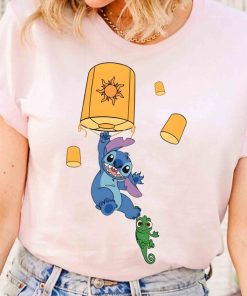 Cute Floating Lanterns Stitch and Pascal T-shirt