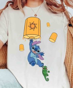 Cute Floating Lanterns Stitch and Pascal T-shirt