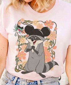 Cute Meeko Raccoon And Flit With Mickey Ears Floral T-shirt