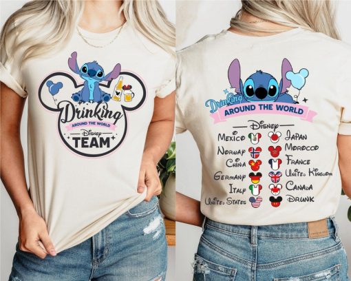 Stitch Drinking Around The World T-Shirt, Stitch Disney Team Shirt