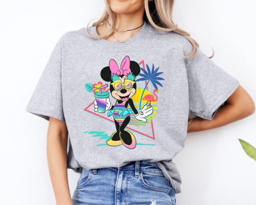 Vibrant Neon Minnie Mouse Beach Party T-Shirt