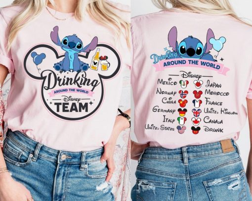 Stitch Drinking Around The World T-Shirt, Stitch Disney Team Shirt