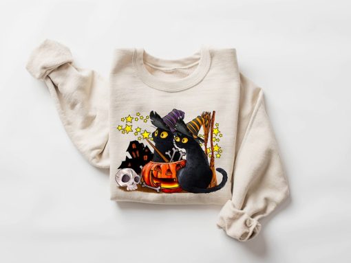 Cat halloween sweatshirt, ghost cat shirt, Halloween Sweater