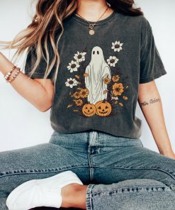 Halloween Shirt Retro Floral Ghost Tee, Cottagecore Fall Ghost TShirt