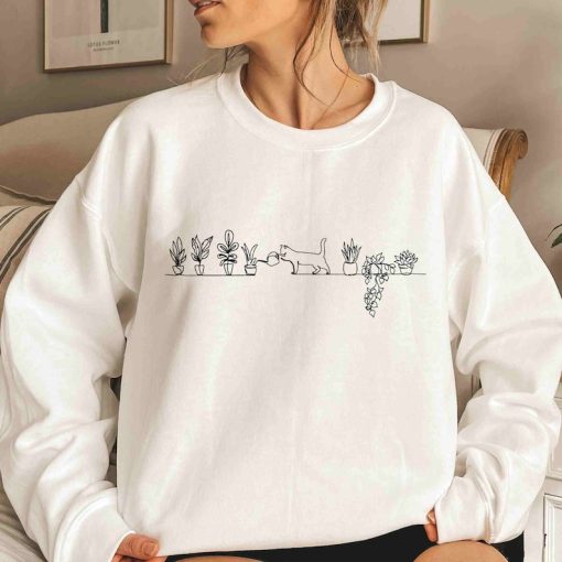 Cat Watering Plants Sweatshirt, Plant Lady Hoodie, Plants Sweatshirt