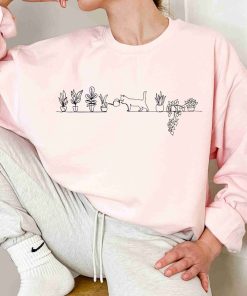 Cat Watering Plants Sweatshirt, Plant Lady Hoodie, Plants Sweatshirt