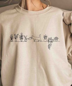 Cat Watering Plants Sweatshirt, Plant Lady Hoodie, Plants Sweatshirt