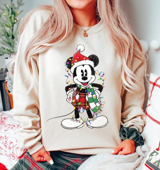 Disney Santa Mickey Mouse Plaid Christmas Pattern Costume Xmas Lights