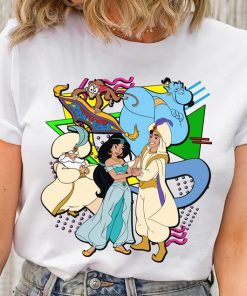 Disney Retro 90s Style Group Shot Aladdin Characters Squad Shirt