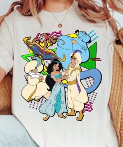 Disney Retro 90s Style Group Shot Aladdin Characters Squad Shirt