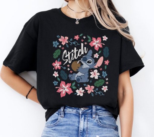 Disney Lilo & Stitch Floral Stitch Coconut Portrait T-Shirt