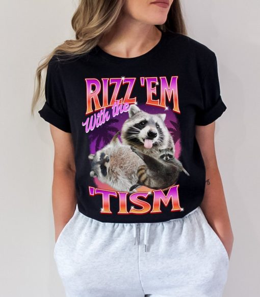 Raccoon Retro Bootleg T-shirt 90s Style Rizz Em With The Tism Retro