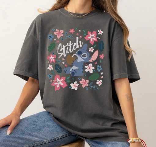 Disney Lilo & Stitch Floral Stitch Coconut Portrait T-Shirt