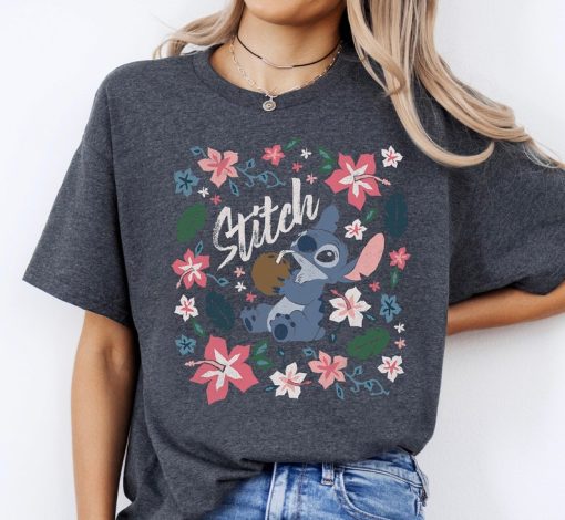 Disney Lilo & Stitch Floral Stitch Coconut Portrait T-Shirt